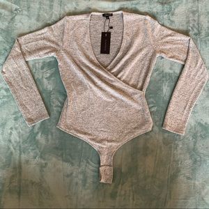 Heather Grey Long-Sleeve Wrap Bodysuit